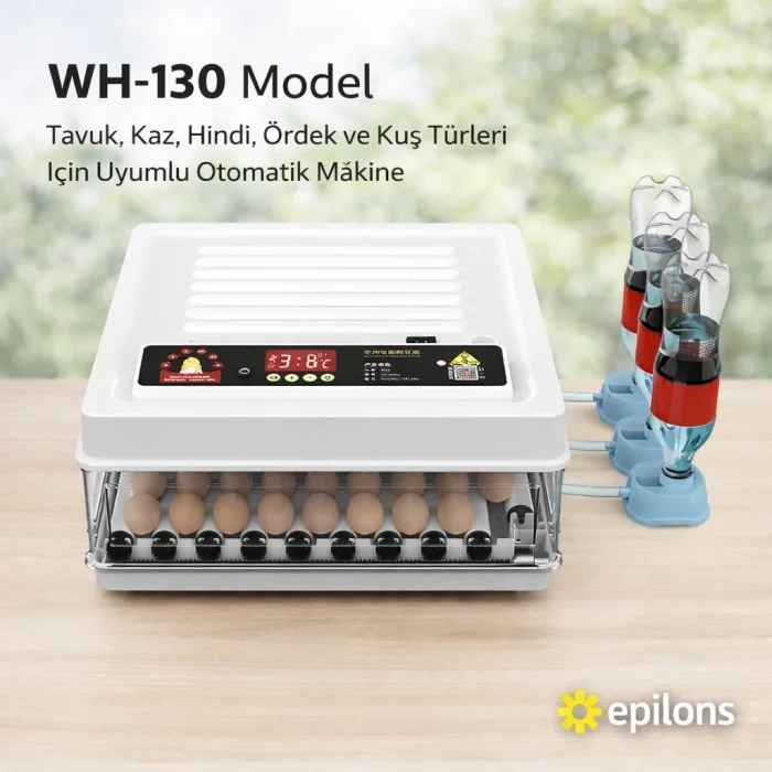 Wh-130 Kuluçka Makinesi -Tavuk Kaz Hindi Ördek ve Kuş Türleri Uyumlu Yedek Motor Hediyeli