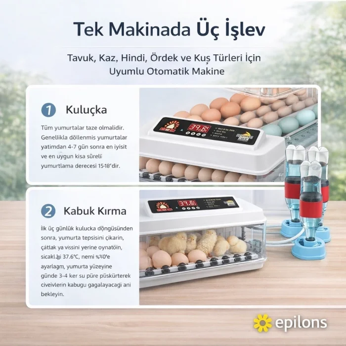 Wh-130 Kuluçka Makinesi -Tavuk Kaz Hindi Ördek ve Kuş Türleri Uyumlu Yedek Motor Hediyeli