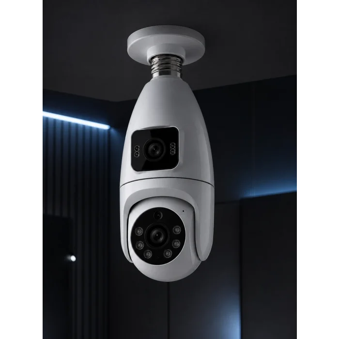 Wi-Fi Çift Lens Ampul Kamera  Akıllı Ev Güvenliği