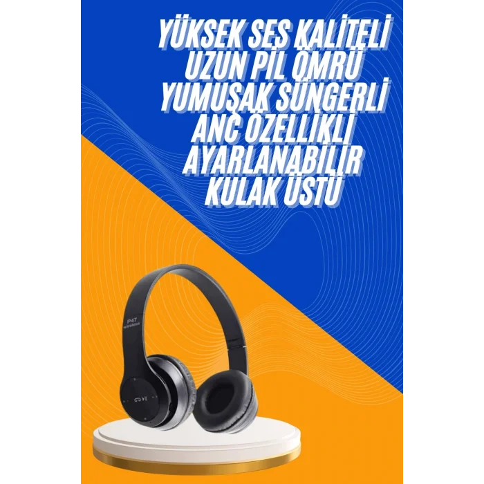 Wireless 5.0 Bluetooth Kablosuz Kulaklık ANC Özellikli Kulak Üstü Ayarlanabilir