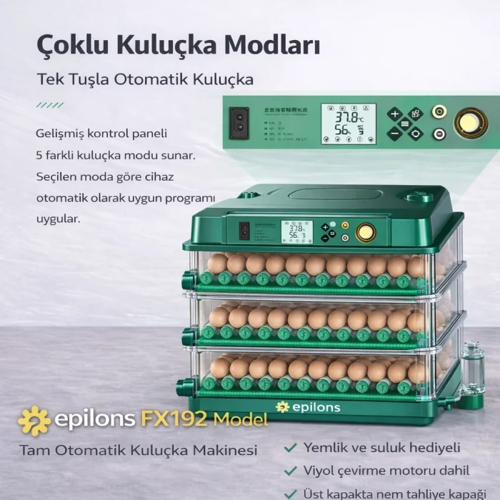 Fx-192 Model Tam Otomatik Kuluçka Makinesi –Tüm Kanatlı Hayvanlara Uyumlu Yeni Nesil Su Hazneli Süngerli Sistem