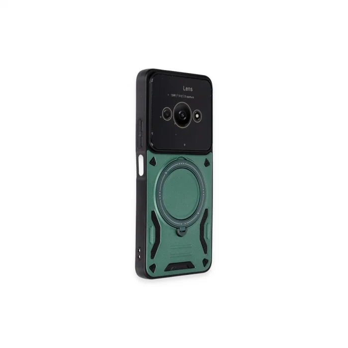 Xiaomi Poco C61 Kılıf Joy Lens Standlı Kapak - Koyu Yeşil