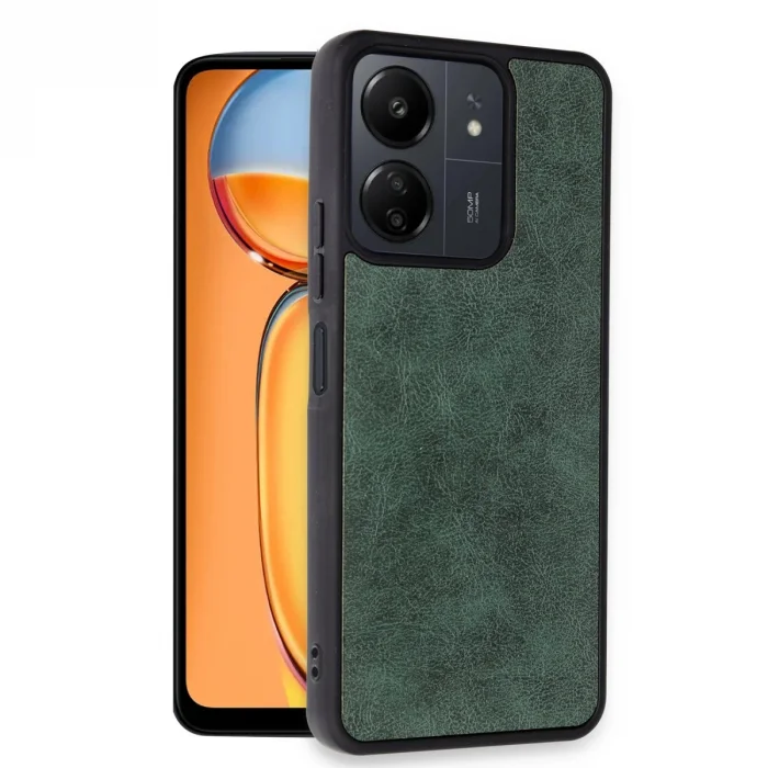 Xiaomi Redmi 13c Kılıf Aras Deri Kapak - Koyu Yeşil