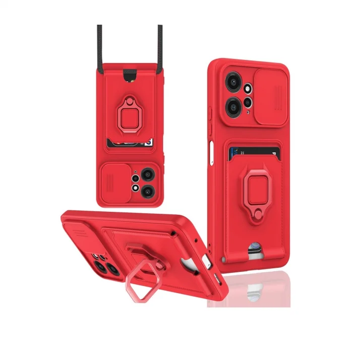 Xiaomi Redmi Note 12 4g Kılıf Zuma Kartvizitli Yüzüklü Silikon - Kırmızı