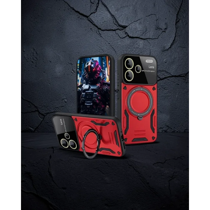 Xiaomi Redmi Note 13 Pro Plus Joy Lens Standlı Kılıf - Kırmızı