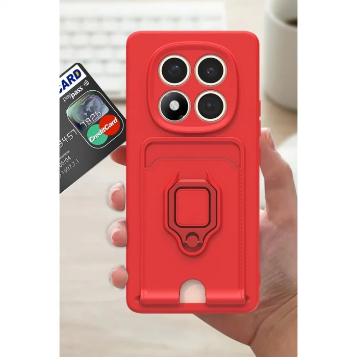 Xiaomi Redmi Note 14 Pro Plus Kılıf Zuma Kartvizitli Yüzüklü Silikon - Kırmızı