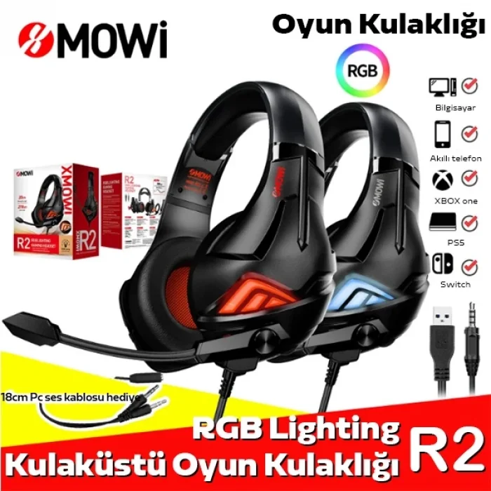 XMOWi R2 Gaming Mikrofonlu RGB Oyuncu Kulaklılığı Gurultu Engelleyici Kulaklik-(5775)