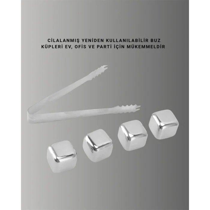 Yeniden Kullanılabilir 304 Çelik Metal Buz Küpleri 4lü Set