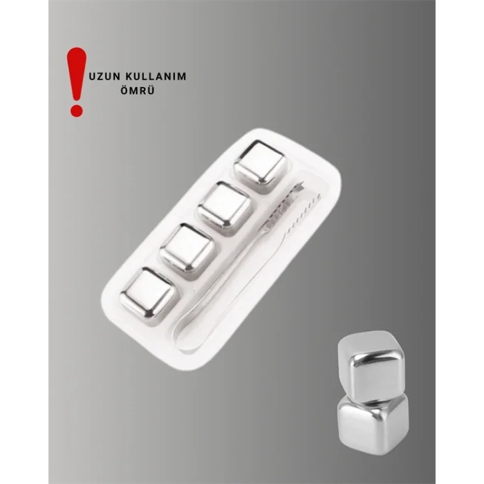Yeniden Kullanılabilir 304 Çelik Metal Buz Küpleri 4lü Set