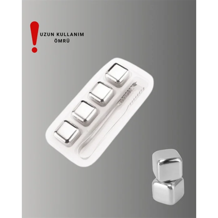 Yeniden Kullanılabilir 304 Çelik Metal Buz Küpleri 4lü Set