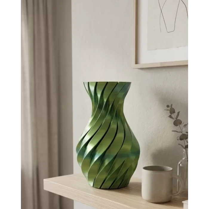 Yeşil Spiral 3D Baskı Vazo Estetik Modern Ev Ofis Dekoru