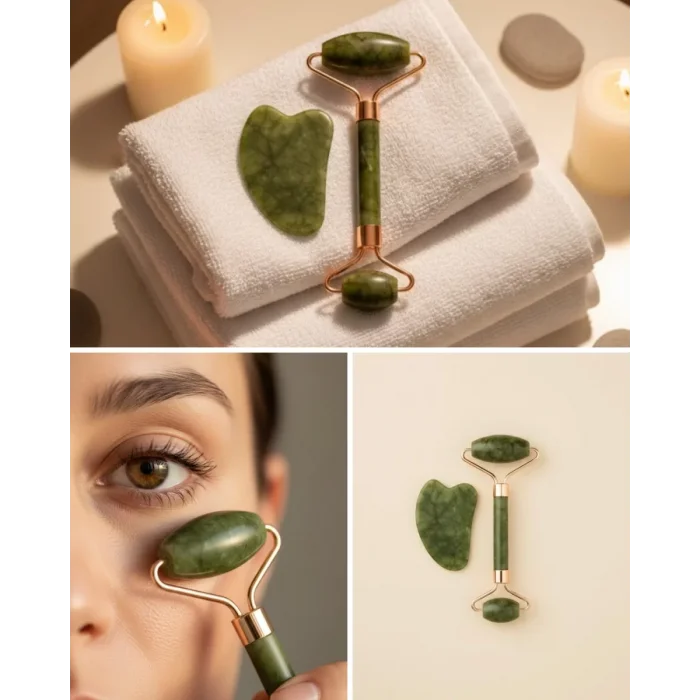 Yeşim Taşı Yüz Bakım Seti Çift Başlıklı Roller ve Gua Sha