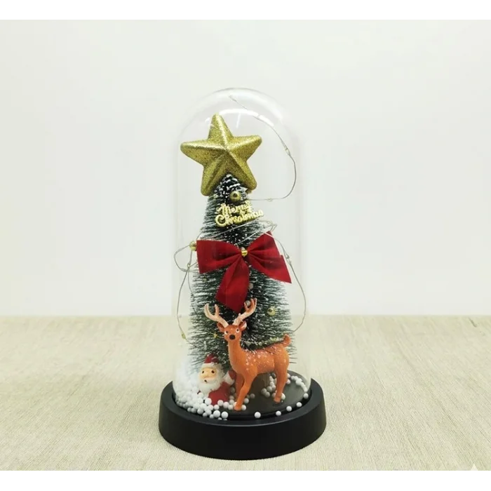 Yılbaşı Temalı Işıklı  Dekoratif Cam Fanus Alk5080