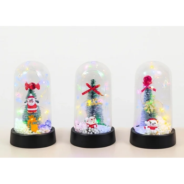 Yılbaşı Temalı Işıklı Dekoratif Cam Fanus - Model 2