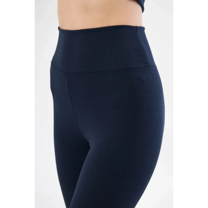 Yüksek Bel Fitilli Biker Baskılı Şort - Lacivert