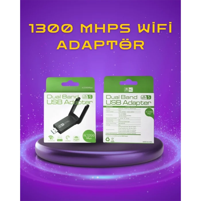 Yüksek Hızlı 1200 Mbps Çift Bant USB WiFi Adaptör – Güçlü Sinyal, Geniş Uyumluluk