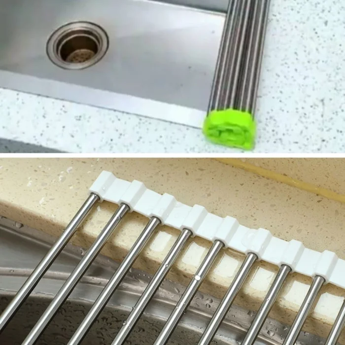 Yumurcak Shop® Evye Üstü Katlanır Nihale Paslanmaz Çelik Pratik Sebze Meyve Bulaşık Kurutma Süzgeci