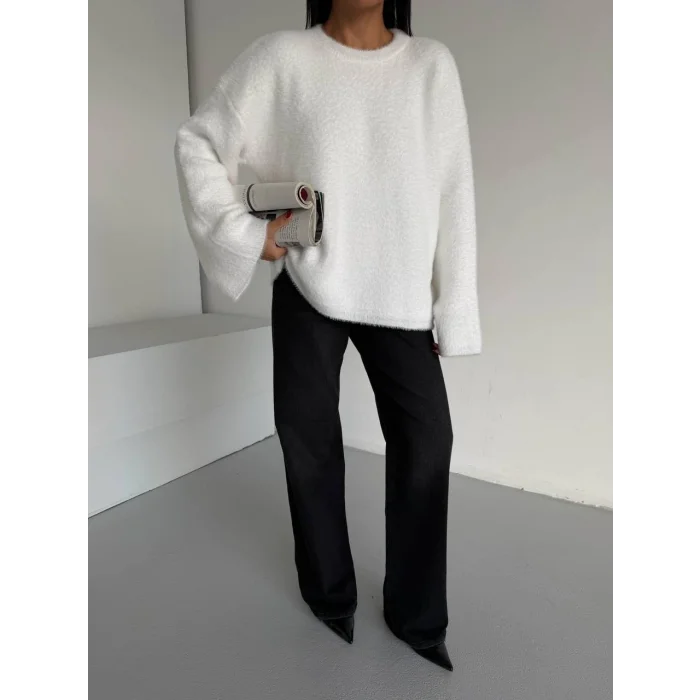 Yumuşak Dokulu Oversize Triko Kazak – Ekru - Ekru