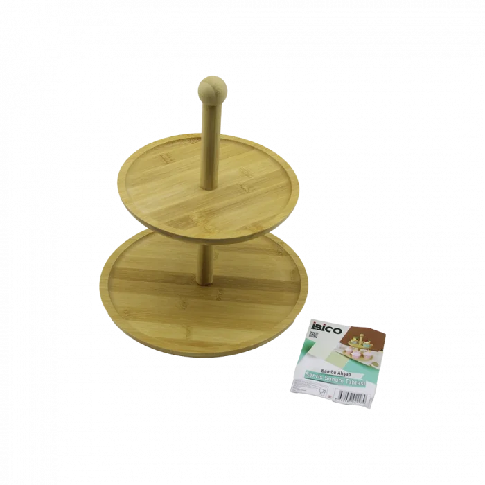 Yuvarlak 2 Katlı Ahşap Bambu Servis Sunumluğu 20/25 cm