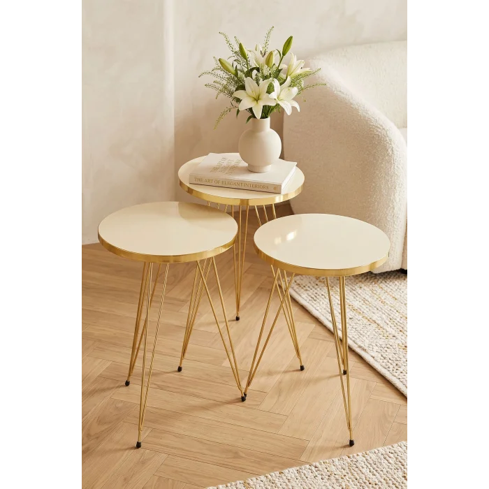 Zigon Sehpa Gold Krem Tel