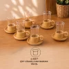 12 Parça Çay Seti - Bambu Bardak Altığı - Çift Cidarlı Cam - 150 ml