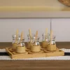 18 Parça Bambu Çay Seti - 6 Çay Bardağı - Borosilikat Cam