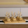 18 Parça Bambu Çay Seti - 6 Çay Bardağı - Borosilikat Cam