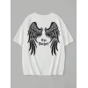 20/1 Penye Compack Dark Angel Baskılı Oversize Kısa Kol Yazlık T-shirt- Beyaz