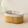 3 Boy Oval Organizer Sepet - Bambu Kenarlı, Ahşap Tabanlı, Bezli