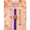 3 Kordonlu Rose Gold Kasalı Kadın Akıllı Saat Seti