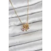 316L Çelik Gold Pembe Zirkon Taşlı Charmlı Kadın Kolye