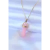 316L Çelik Gold Renk Kristal Pembe Taş Model Kadın kolye