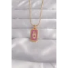 316L Çelik Gold Renk Mor Mineli El Figür Tarot Kolye