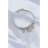 316L Çelik Gümüş Renk Zirkon Taşlı Model Charm Bileklik