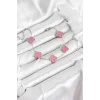 316L Çelik Gümüş Zincir Pembe Renk Yonca Bileklik