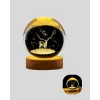 3D Geyik Desenli Kristal Küre USB Işıklı Ahşap Tabanlı Oda Lambası