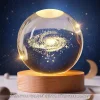 3D Lazer İşlemeli Galaksi Küre USB LED Ahşap Standlı Oda Gece Lambası