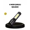 4 Mod Şarjlı Işıldak | Ultra Güçlü Cree LED | Su Geçirmez Alüminyum Gövde