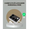 4 Prizli 3 USB Portlu Anahtarlı Akım Korumalı Priz