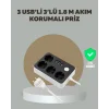 4 Prizli 3 USB Portlu Anahtarlı Akım Korumalı Priz