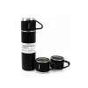 Termos Paslanmaz Çelik Termos Siyah Renk 3 Bardaklı Termos Seti