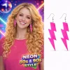80’ler 90lar Retro Neon Pembe Şimşek Küpe 10 cm