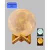 Ahşap Standlı 3D Baskı Ay Lambası 16 Renkli ve Şarjlı