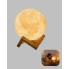 Ahşap Standlı 3D Baskı Ay Lambası 16 Renkli ve Şarjlı