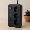 Anahtarlı Termal Korumalı 3lü Priz + 3xUSB 2.1A 2m Uzatma Kablosu Siyah