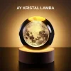 Ay Figürlü 3D Kristal Küre LED Gece Lambası Ahşap Standlı Dekoratif Lamba