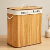 Bambu Ahşap 2 Bölmeli Çamaşır Sepeti 52x32x62 cm