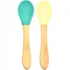 Bambu Saplı Silikon Mama Kaşığı 2li Yeşil Sarı