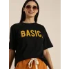 Kadın Kısa Kol Yazlık Tişört Bisiklet Yaka BASIC Baskılı T-Shirt - Siyah