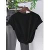 Kadın Kalp Baskılı T-Shirt Kısa Kol Bisiklet Yaka Oversize Tişört - Siyah
